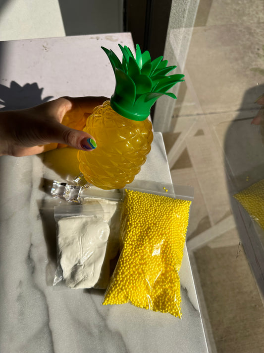 Pineapple Water Slime DIY KIT: Clay, Beads, Ice Cube Charms + Extra Container