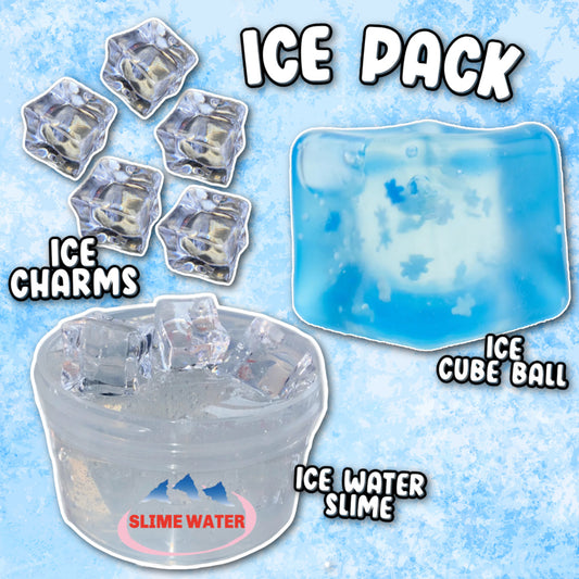 ICE PACK: Ice Cube Stress Ball, Clear Slime Water, Ice Cube Charms