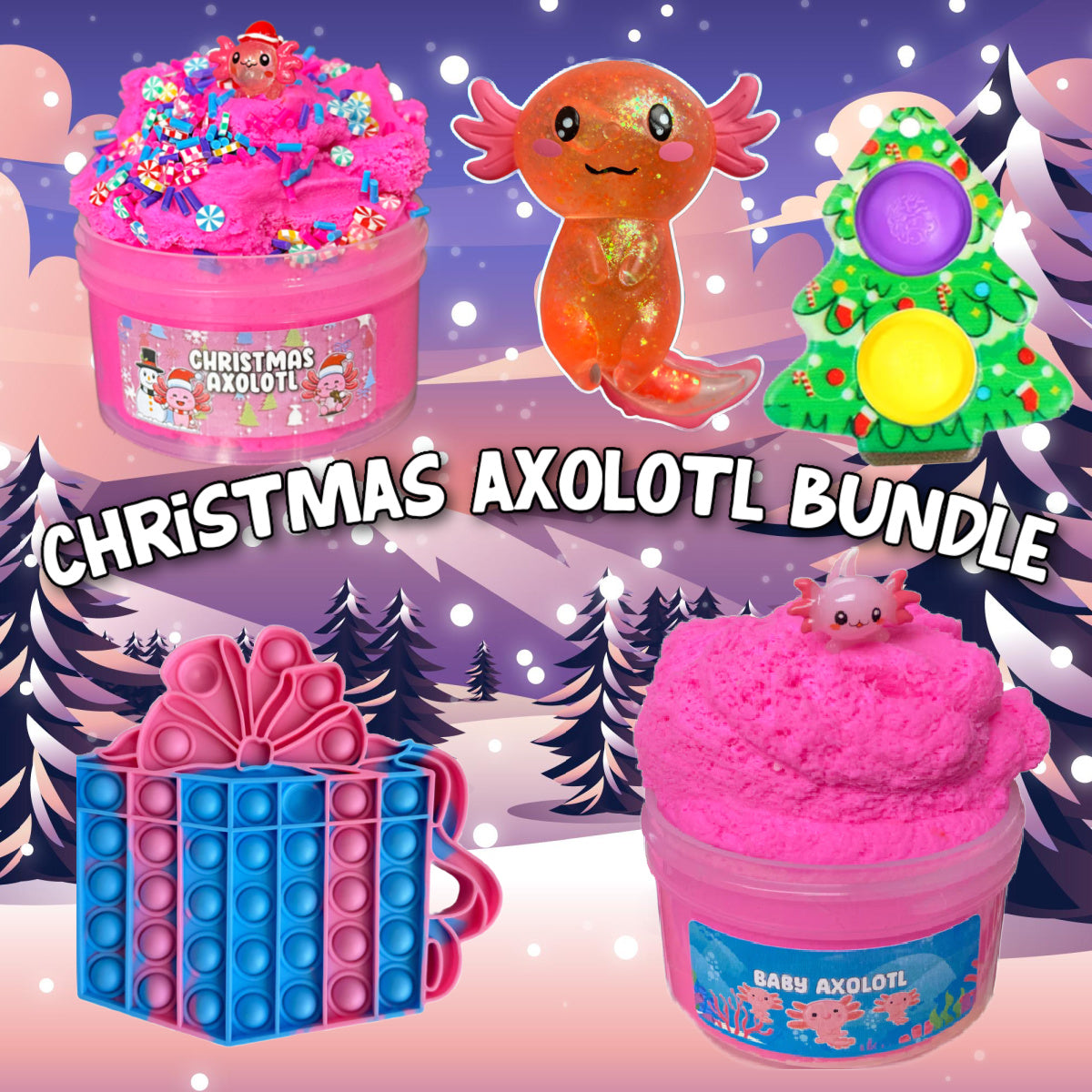 Christmas Axolotl Slime + Fidget Bundle