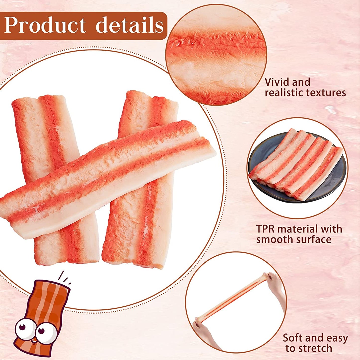 Bacon Fidget Toy (3pcs) Stretchy Faux Bacon